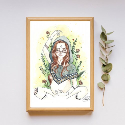 Watercolor print WOLF MOTHER